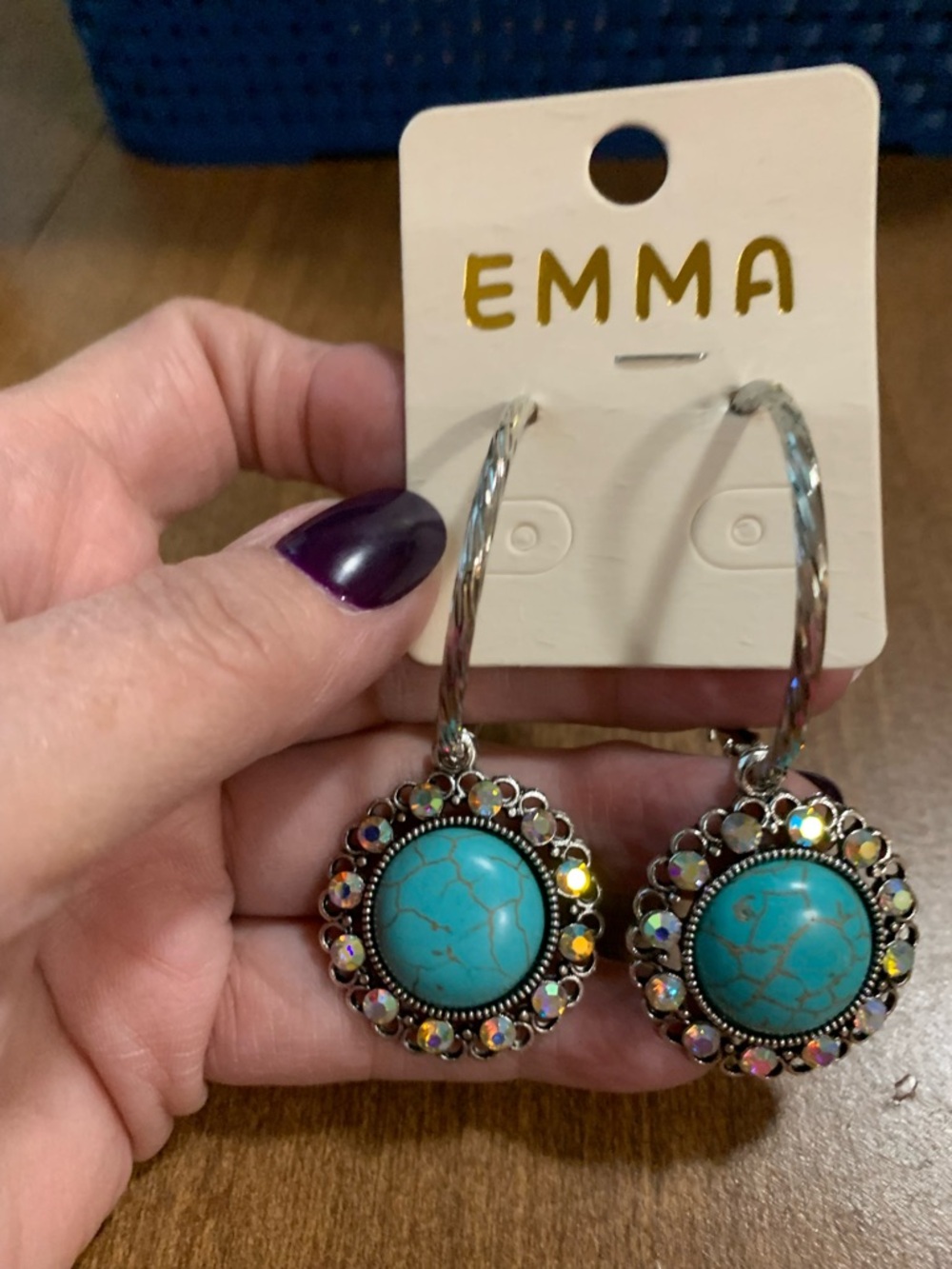 EMMA Turquoise Stone Hoop Earrings with Sparkling Accents
